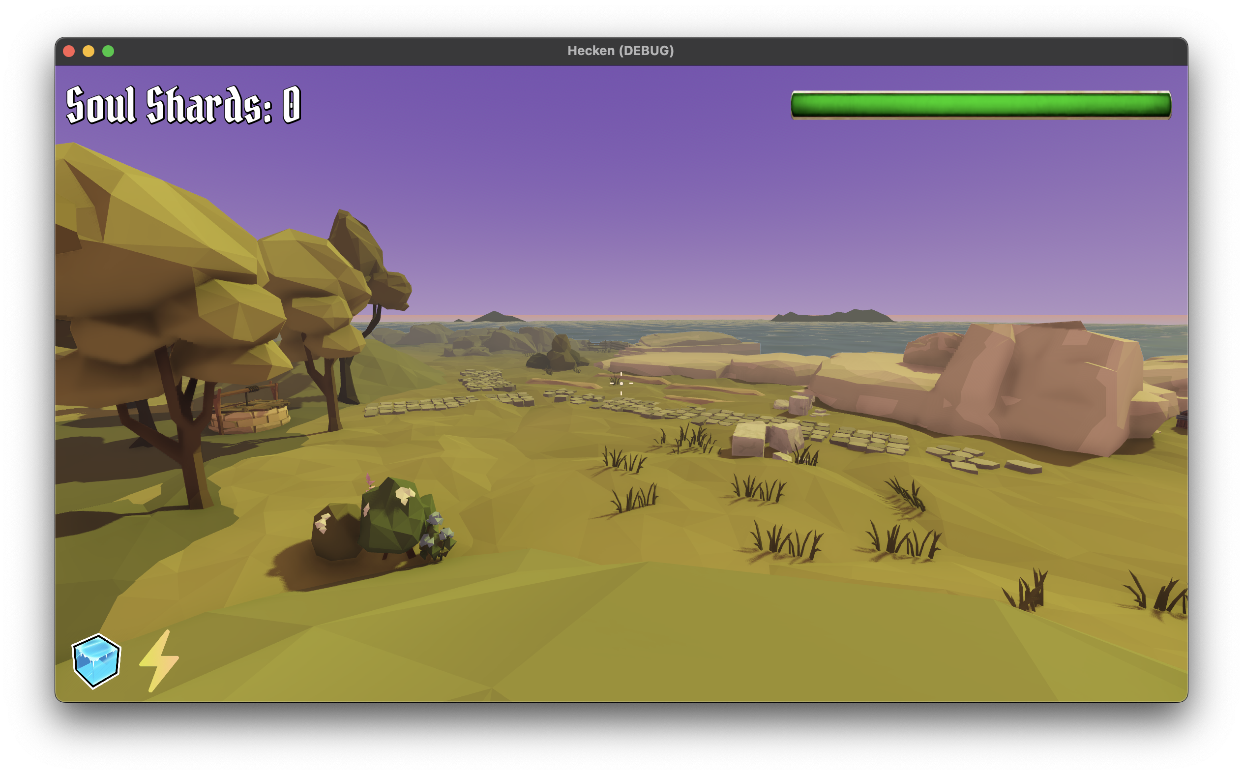 Various trees, grasses, rocks, paths, placed in the second level of Hecken