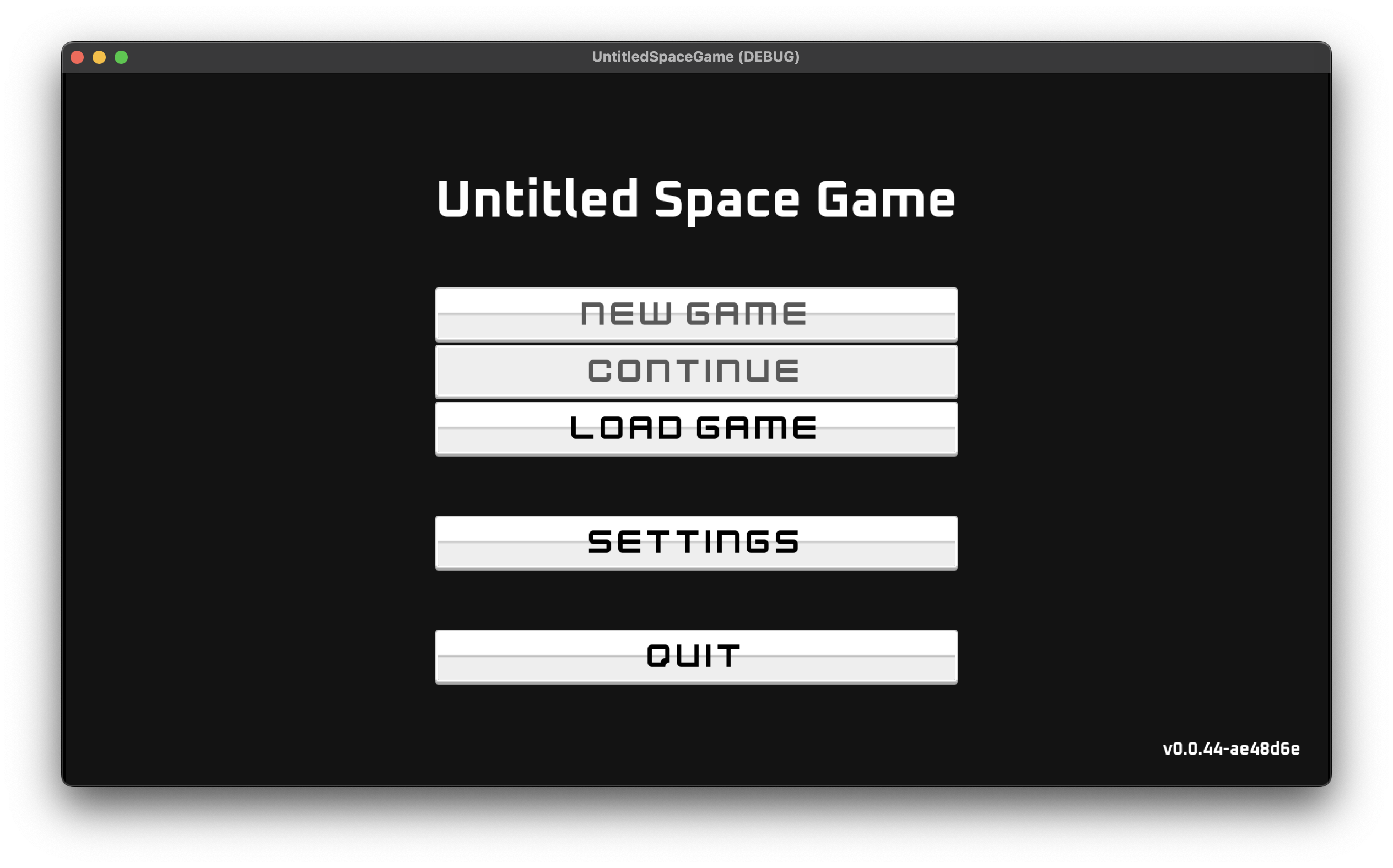Main Menu showing versioning